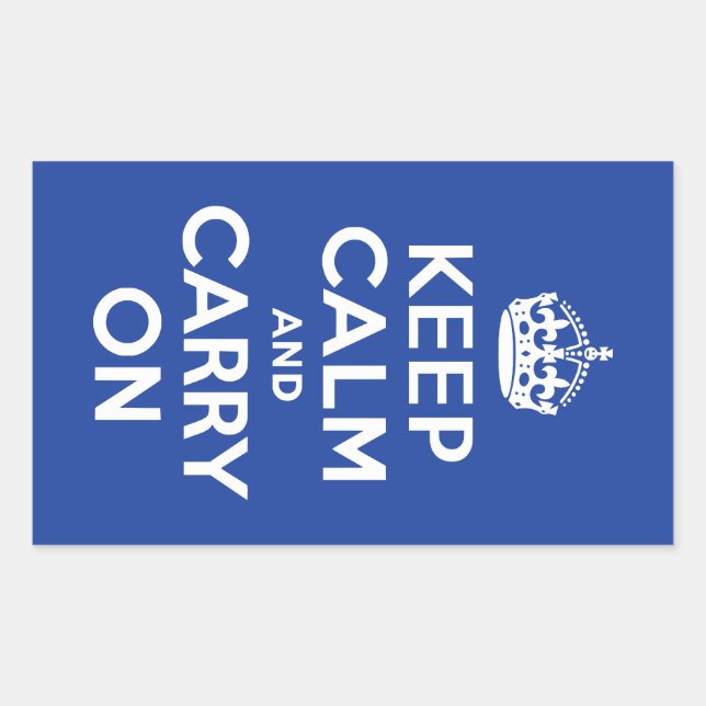 Blue Keep Calm and Carry On Rectangular Sticker (Front)