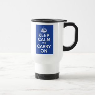 Blue Keep Calm and Carry On Travel Mug