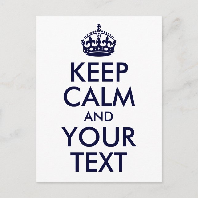 Blue Keep Calm and Your Text Postcard (Front)