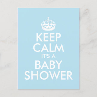 BLUE KEEP CALM IT'S A BABY SHOWER INVITATION POSTCARD