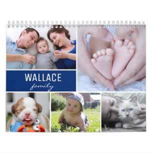 Blue Keepsake Custom Family Photos Year Memory Calendar