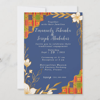 Blue Kente Wedding invitation, Afrocentric Invite