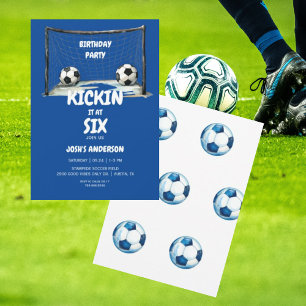 Blue Kickin it Soccer Birthday Party Invitation
