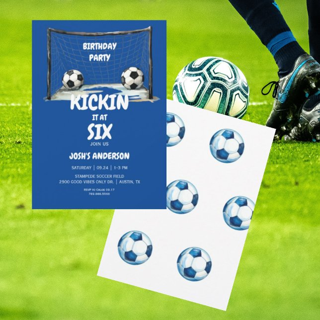 Blue Kickin it Soccer Birthday Party Invitation (Creator Uploaded)