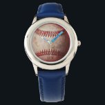 Blue Kid's Watch | Baseball Children's Watch<br><div class="desc">Weathered baseball photo on watch face. More colours and watch styles available.  

Original baseball photo by Becky Nimoy</div>