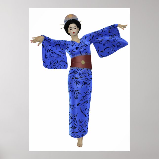 Blue Kimono Geisha Poster (Front)