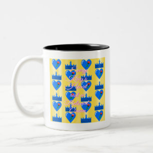 Blue King Heart and Crown with Red Flower Two-Tone Coffee Mug