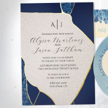 Blue Kintsugi Inspired Foil Wedding Invitation