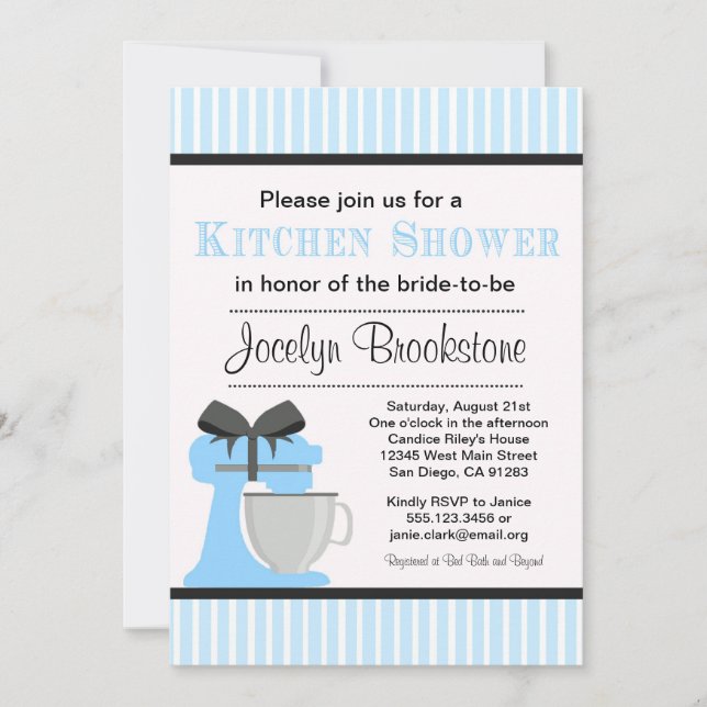 Blue Kitchen Bridal shower invitation for wedding (Front)