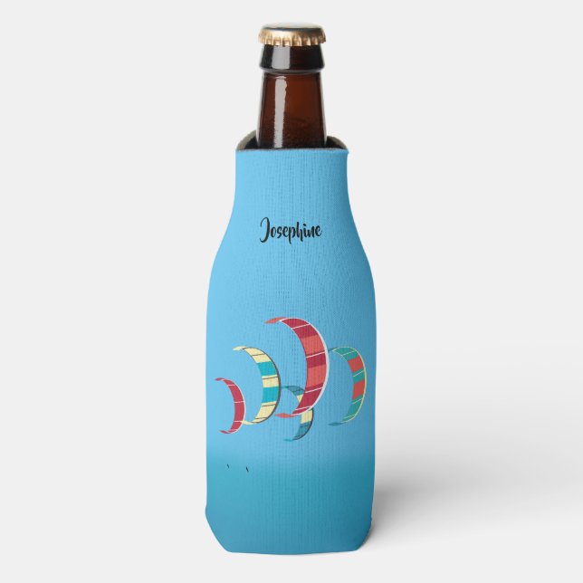 Blue Kite Surfing  Bottle Cooler (Bottle Front)