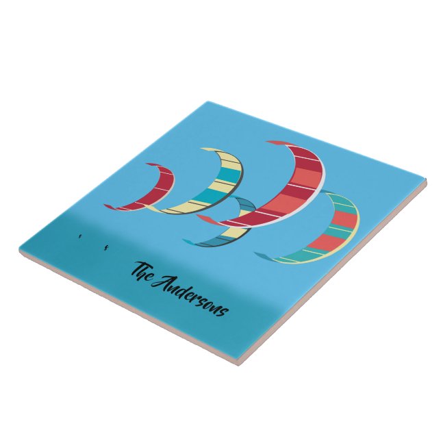Blue Kiteboarding Design Ceramic Tile (Side)