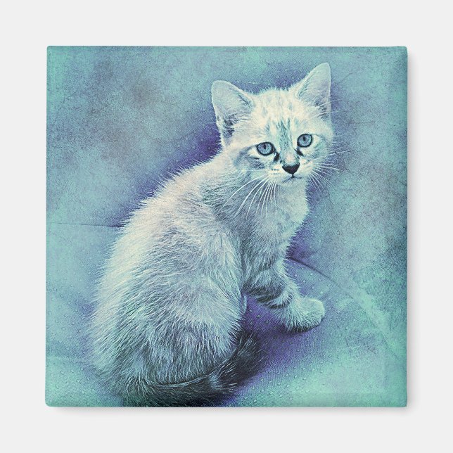 Blue Kitten | Abstract | Watercolor Magnet (Front)