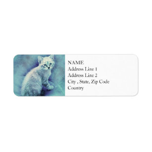 Blue Kitten Abstract Watercolor Return Address Label