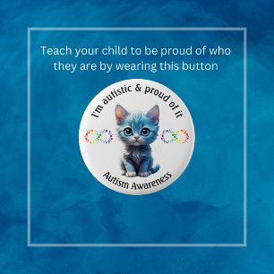 Blue Kitten Autism Awareness Button