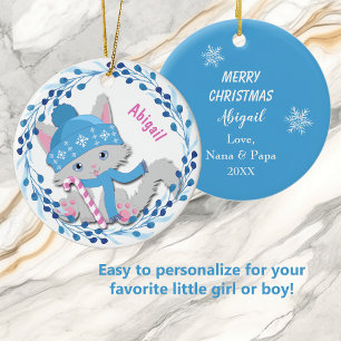 Blue Kitten Wreath Kids Ceramic Ornament