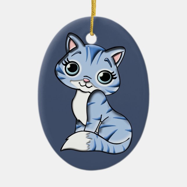 blue kitty porcelain ornament (Front)