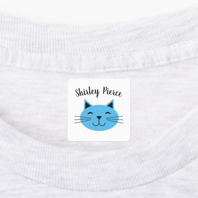 Blue Kitty With Custom Name Iron On Clothing  (Affixed)