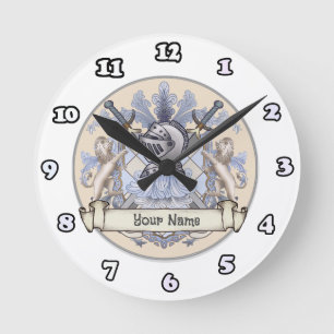 Blue Knight Family Crest Surname  clock