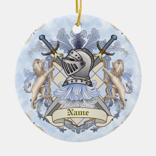 Blue Knight Family Crest Surname Ornament (Front)