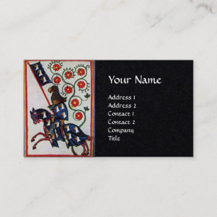 BLUE KNIGHT HORSEBACK Mediaeval Monogram Black Business Card