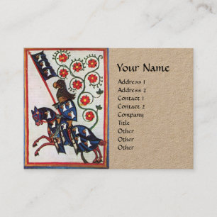 BLUE KNIGHT HORSEBACK Mediaeval Red Roses Kraft Business Card