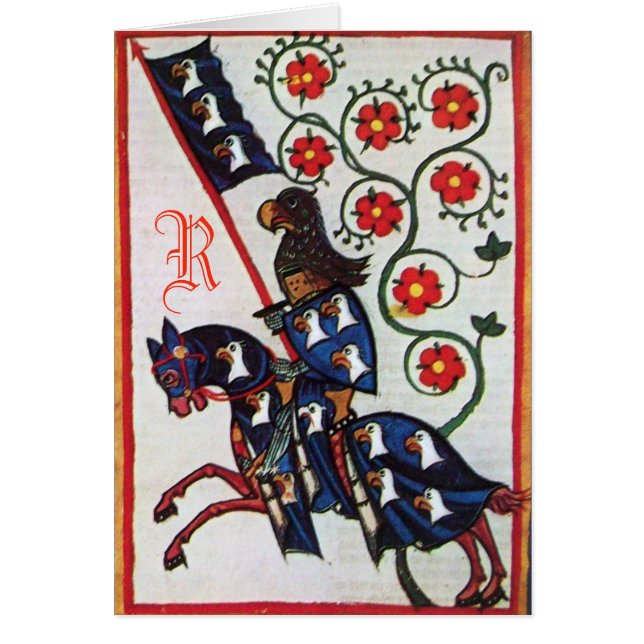 BLUE KNIGHT HORSEBACK MEDIEVAL PARCHMENT MONOGRAM (Front)