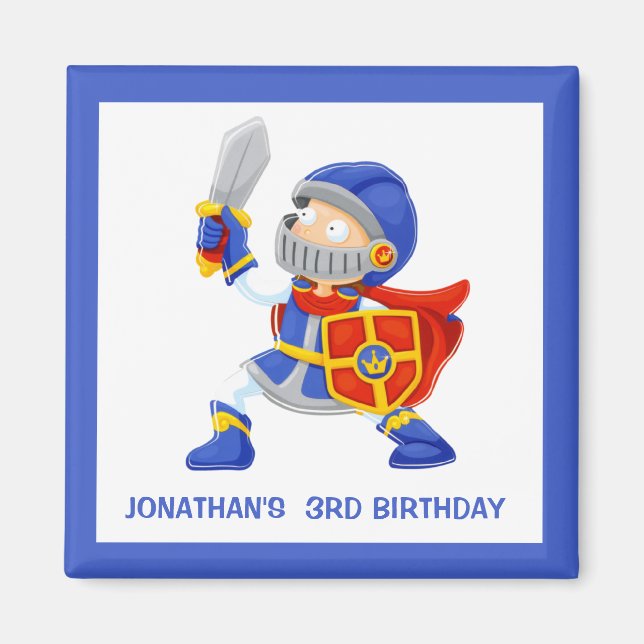 Blue Knight In Armour Kids 3rd Birthday Magnet (Front)