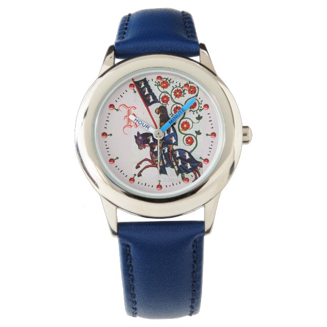 BLUE KNIGHT MEDIEVAL MINIATURE MONOGRAM  WATCH (Front)
