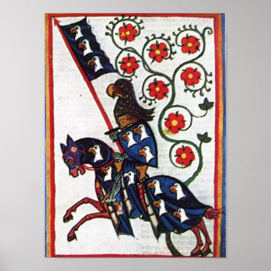 BLUE KNIGHT ON HORSEBACK Mediaeval Miniature Poster