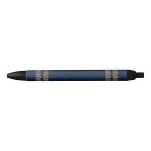 Blue Knit-look Stripe Pattern Black Ink Pen