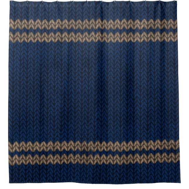 Blue Knit-look Stripe Pattern Shower Curtain (Front)