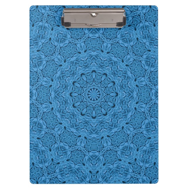Blue Knit Pattern Vintage Fractal Kaleidoscope Clipboard (Front)