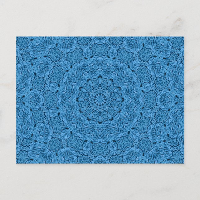 Blue Knit Pattern Vintage Fractal Kaleidoscope Postcard (Front)