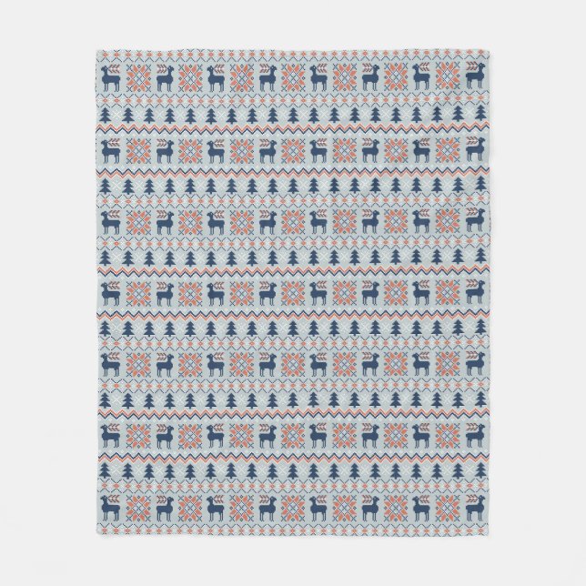 Blue Knited Christmas Sweater Reindeer Pattern  Fleece Blanket (Front)