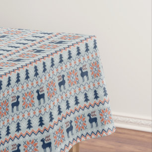 Blue Knited Christmas Sweater Reindeer Pattern  Tablecloth