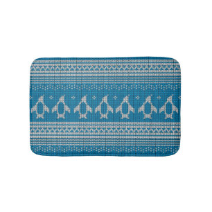 Blue Knitted Background Bath Mat