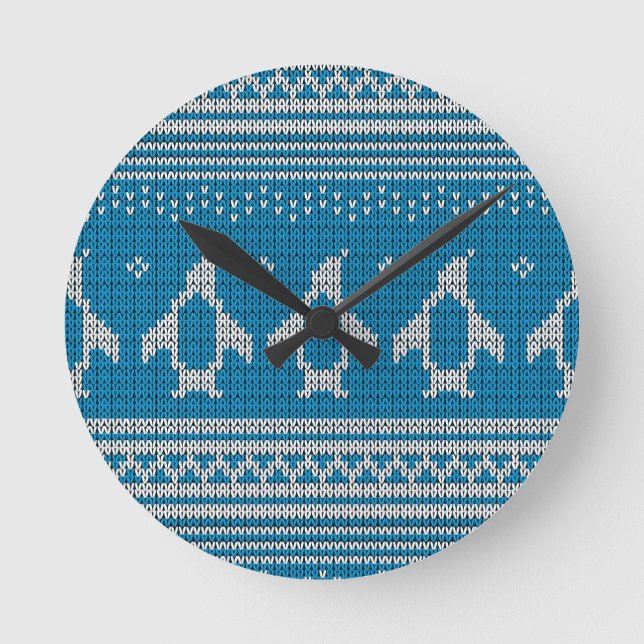 Blue Knitted Background Round Clock (Front)