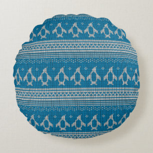 Blue Knitted Background Round Cushion