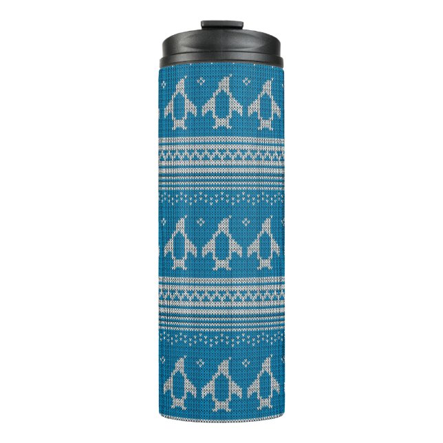 Blue Knitted Background Thermal Tumbler (Front)