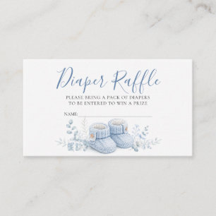 Blue Knitted Booties Diaper Raffle Card