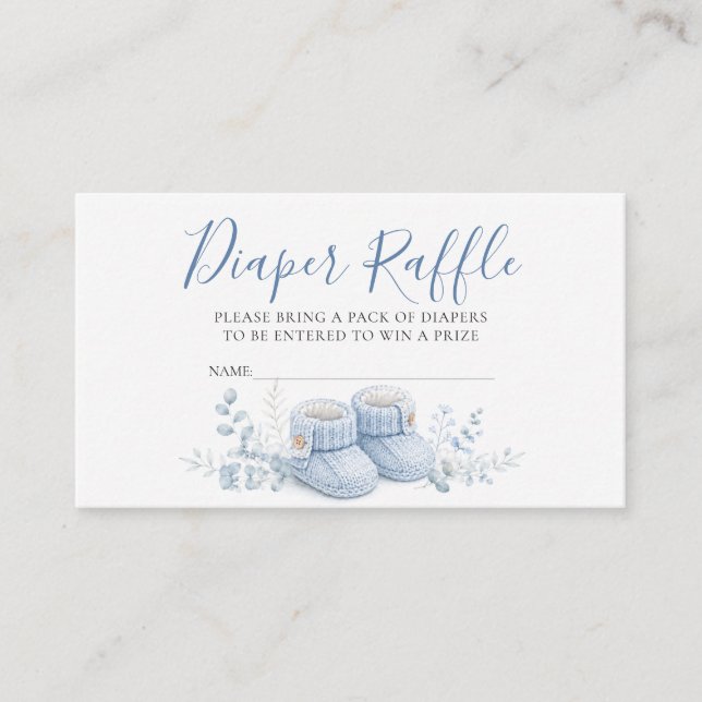 Blue Knitted Booties Diaper Raffle Card (Front)