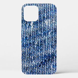 Blue knitting wool texture closeup photo backgroun iPhone 12 case