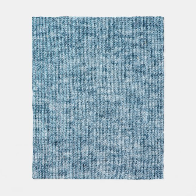Blue knitting wool texture closeup photo backgroun fleece blanket (Front)