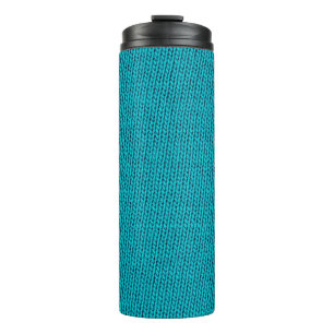 Blue knitting wool texture closeup photo backgroun thermal tumbler