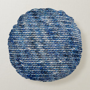 Blue knitting wool texture round cushion