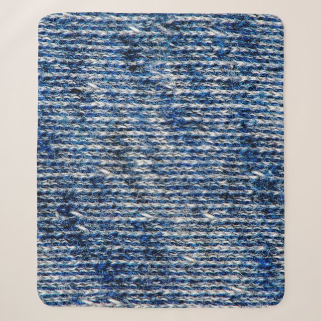 Blue knitting wool texture sherpa blanket (Front)