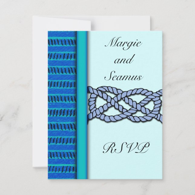 Blue Knotted Nautical Wedding RSVP Card (Front)