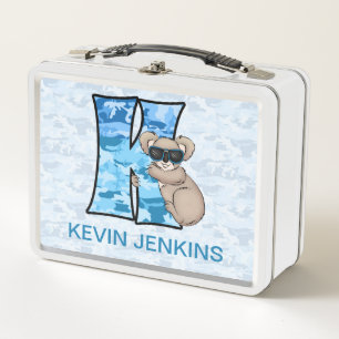 Blue Koala and Camouflage Letter K Metal Lunch Box