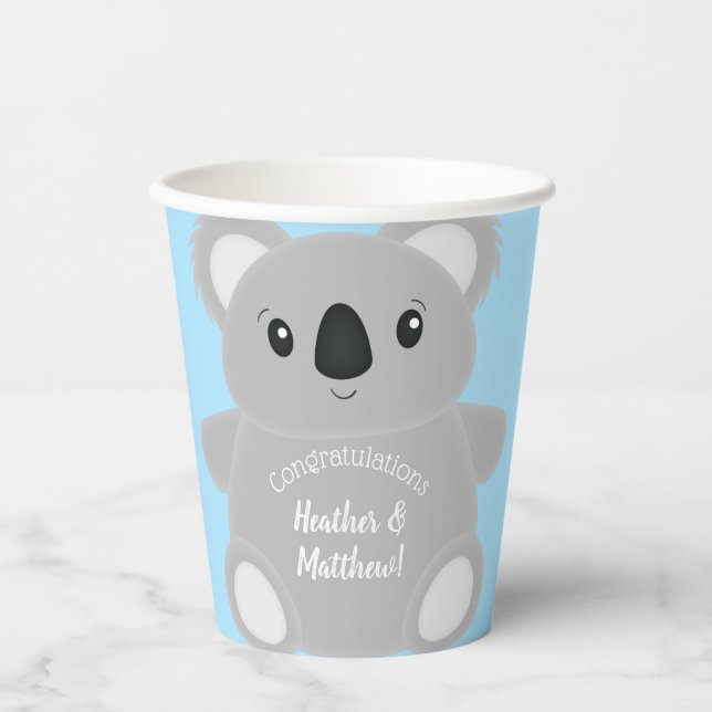 Blue Koala Bear Baby Shower Paper Cups (Front)