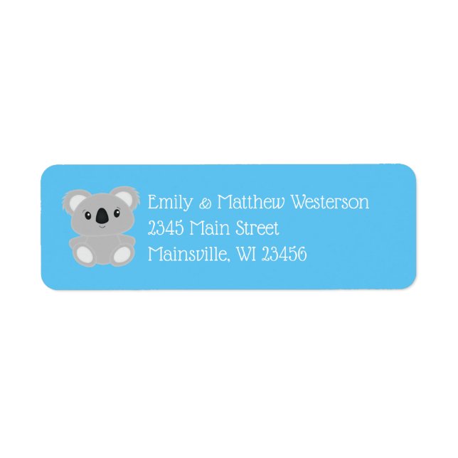Blue Koala Bear Baby Shower Return Address Label (Front)
